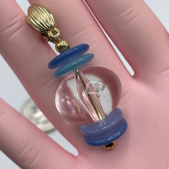 Vintage Crown Trifari Gold Tone Clip On Earrings Dangle Clear Lucite Retro Bold - Picture 5 of 5